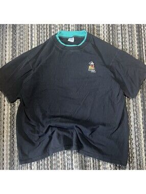 Vintage 90s Mickey Mouse Florida Black T-Shirt Green Lined Velva Sheen XL